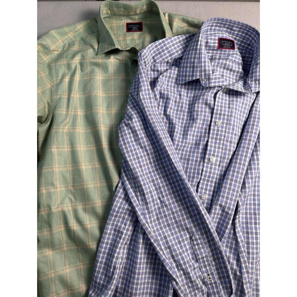 UNTUCKit Medium Shirt Bundle (x2) Green & Blue Check Wrinkle Free Button Downs